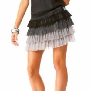 bebe Layered Ombre Tulle Mini Skirt in Black and Gray